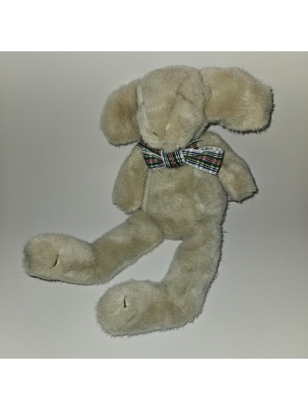 VTG 1987 Manhattan Toy Co Tan Bunny Rabbit Plush Plaid Bow Sleeping Stuffed Toy